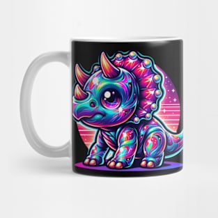 Neon Baby Dino Triceratops Kawaii Chibi Anime Mug